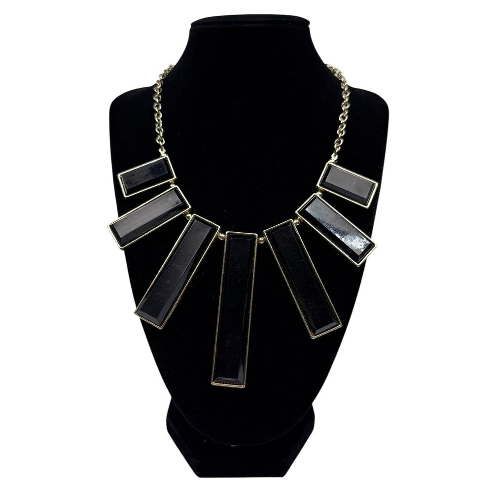 Chic Black Acrylic Bar Gold Tone Statement Necklace Fashion Jewelry 17 in
